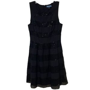 Cynthia Rowley Black Cocktail Dress Womens Size 4 Sleeveless Stripes Sequins
